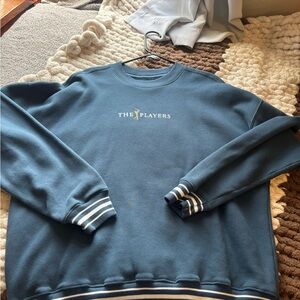 Hollister Blue Crewneck Sweatshirt with White Stripe Cuffs